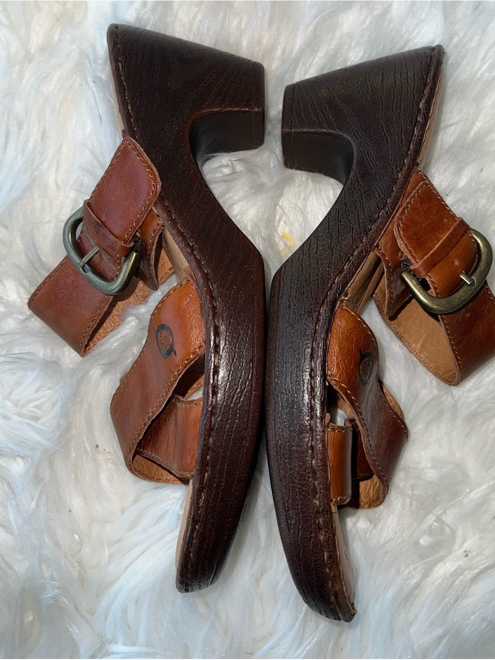 Born Brown Leather Women's Buckle Slide Sandals - Picture 4 of 6